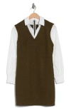 Eliza J Long Sleeve Twofer Shirtdress In Brown