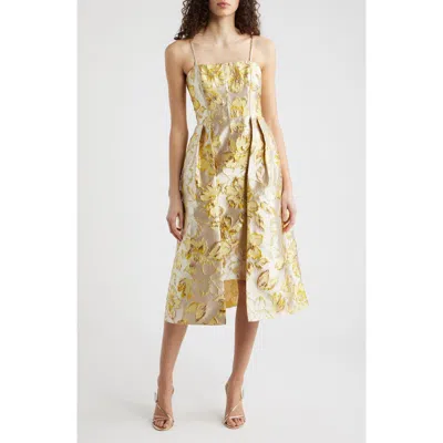 Eliza J Metallic Floral Brocade Cocktail Dress In Yellow
