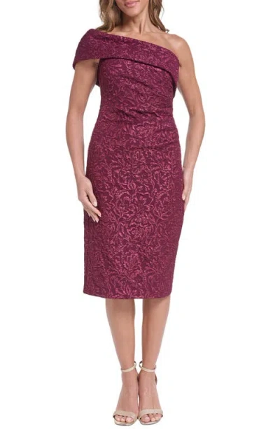 Eliza J Metallic Floral Jacquard One-shoulder Cocktail Sheath Dress In Brown