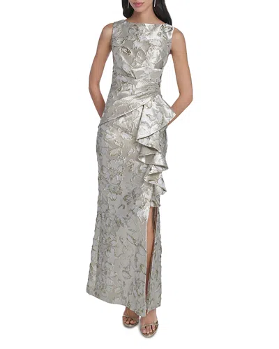 Eliza J Metallic Jacquard Ruffled Gown In Multi