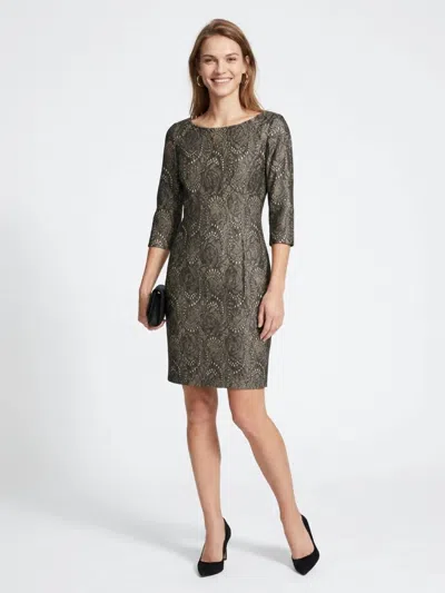 Eliza J Metallic Jacquard Sheath Dress In Black Gold Lace In Brown