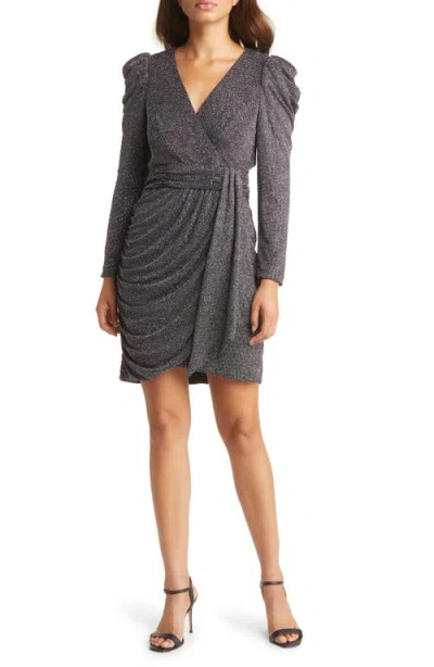 Eliza J Metallic Long Sleeve Cocktail Dress In Silver
