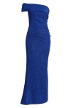 Eliza J One-shoulder Velvet Sheath Gown In Cobalt