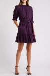 Eliza J Metallic Puff Sleeve Chiffon Cocktail Dress In Plum
