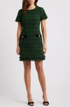 Eliza J Metallic Tweed Dress In Hunter