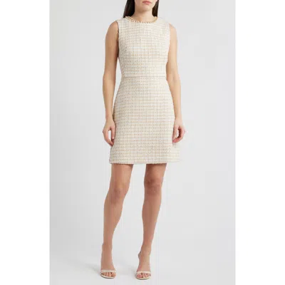 Eliza J Metallic Tweed Sleeveless Sheath Dress In White