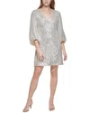 Eliza J Petites Womens Sequined Mini Cocktail And Party Dress In Grey