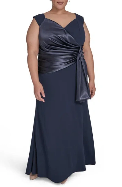 Eliza J Mixed Media Drape Detail Gown In Blue