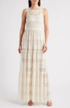 Eliza J Petite V-neck Sleeveless Lace Maxi Dress In Multi