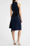 Eliza J Mixed Media High Neck Cocktail Sheath Dress In Blue