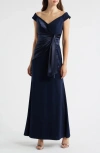 Eliza J Mixed Media Off The Shoulder Gown In Blue