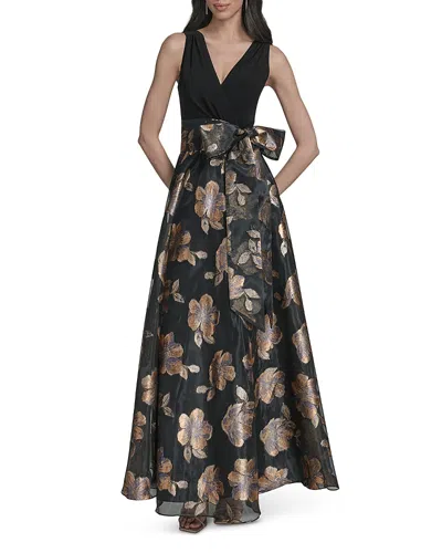 Eliza J Mixed Media Tie Waist Ball Gown In Black