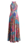 ELIZA J ELIZA J MIXED PRINT HALTER MAXI DRESS