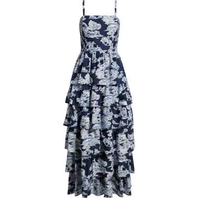 Eliza J Mixed Print Tiered Cotton Maxi Dress