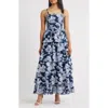 Eliza J Mixed Print Tiered Cotton Maxi Dress In Multi