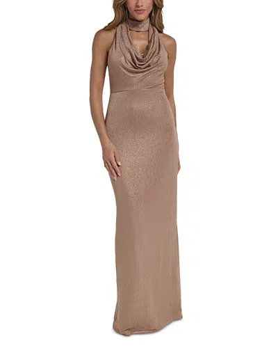 Eliza J Mock Collar Cowlneck Gown In Brown