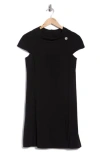 Eliza J Mock Neck Cap Sleeve A-line Dress In Black