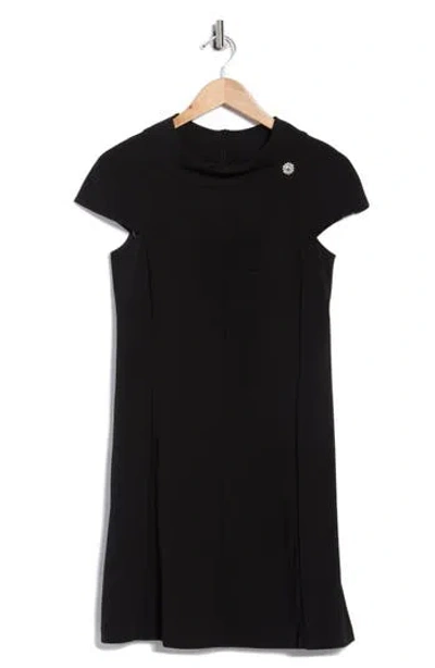 Eliza J Mock Neck Cap Sleeve A-line Dress In Black