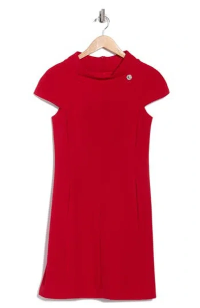 Eliza J Mock Neck Cap Sleeve A-line Dress In Red