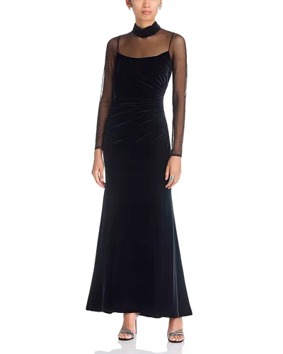 Eliza J Mock Neck Illusion Gown In Blue