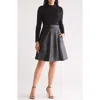 Eliza J Mock Neck Knit & Faux Leather Twofer Dress In Black