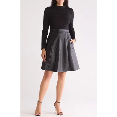 Eliza J Mock Neck Knit & Faux Leather Twofer Dress In Black