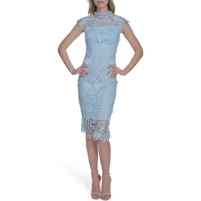 Eliza J Mock Neck Lace Sheath Dress In Blue