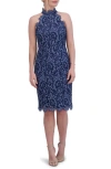 Eliza J Mock Neck Lace Sheath Dress In Denim