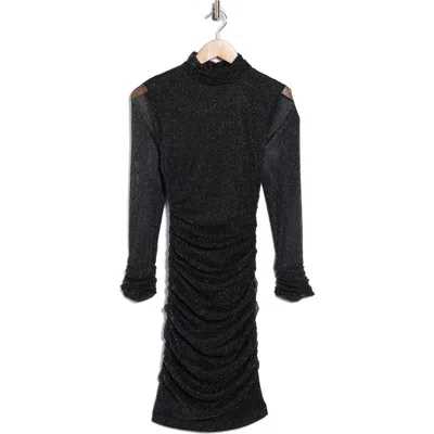 Eliza J Mock Neck Ruched Long Sleeve Mesh Body-con Dress In Gray