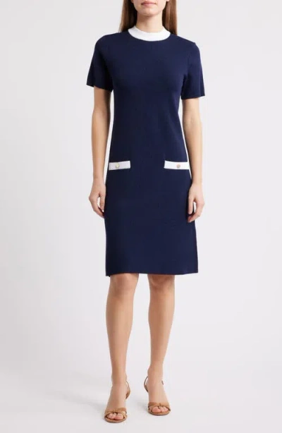 Eliza J Mock Neck Short Sleeve Sweater Dress In Blue