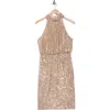 Eliza J Mock Neck Sleeveless Sequin Cocktail Dress In Gold