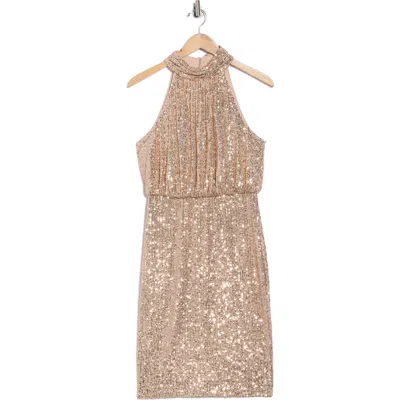 Eliza J Mock Neck Sleeveless Sequin Cocktail Dress In Gold