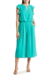 Eliza J Moss Ruffle Sleeve Crepe Jumpsuit In Blue