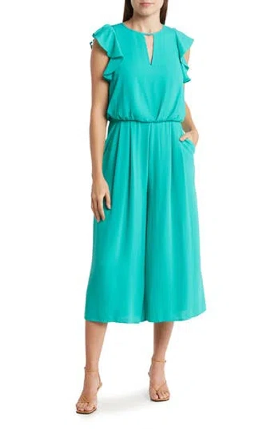 Eliza J Moss Ruffle Sleeve Crepe Jumpsuit In Blue