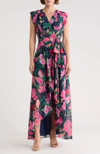 Eliza J Obi Floral Cap Sleeve High-low Maxi Dress In Multi