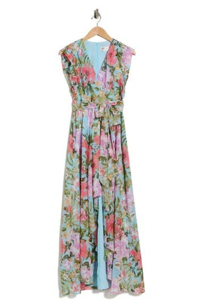 Eliza J Obi Floral Cap Sleeve High-low Maxi Dress In Multi