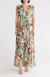 Eliza J Obi Floral Tie Waist High-low Dress In Mint