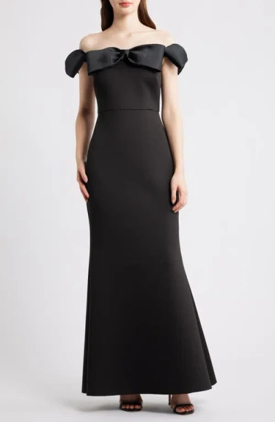 Eliza J Off The Shoulder Bow Gown In Black