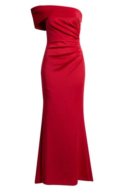 Eliza J One Shoulder Satin Gown In Ruby Red
