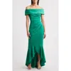 Eliza J Off The Shoulder High-low Gown In Jade