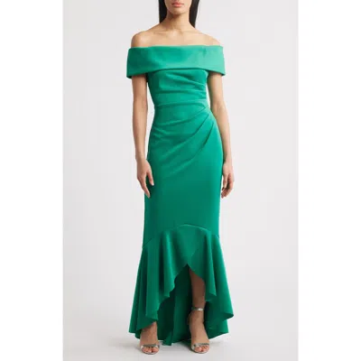 Eliza J Off The Shoulder High-low Gown In Jade