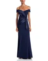 Eliza J Off-the-shoulder Ruched Gown In Blue