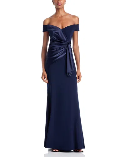 Eliza J Off-the-shoulder Ruched Gown In Blue