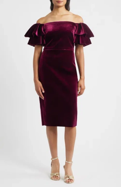 Eliza J Off The Shoulder Ruffle Cocktail Dress In Burgundy