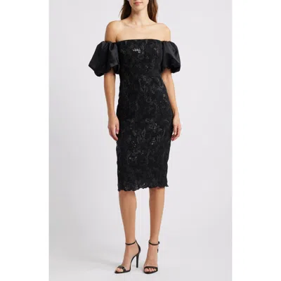 Eliza J Off The Shoulder Sequin Cocktail Dress In Black