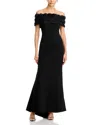 Eliza J Petite Rosette-trim Off-the-shoulder Evening Gown In Black