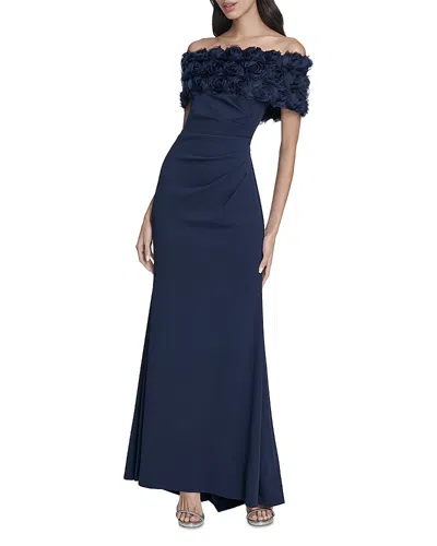 Eliza J Rosette Detail Off The Shoulder Gown In Blue