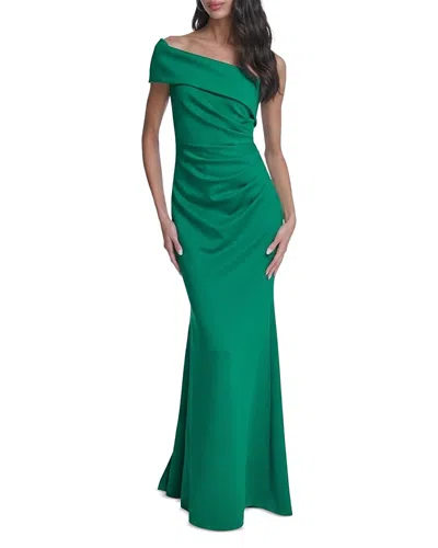 Eliza J One-shoulder Ruched Gown In Green