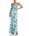 Eliza J Floral One Shoulder Trumpet Gown In Blue