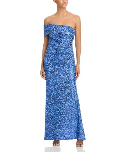 Eliza J One Shoulder Long Dress With Side Tucks In Blue